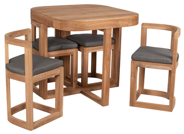 Balkonset Watford Teak Tisch &  4 Stühle inkl. Sitzkissen